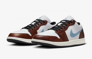 Air Jordan 1 Low Embroidered White Brown Blue FQ7832 142 front corner