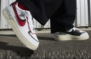 Nike Air Force 1 Shadow White Silver Gym Red FN6335 100 onfoot right