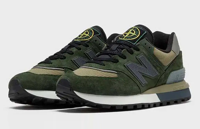 Stone Island x New Balance 574 Legacy Dark Green U574LGIL front corner