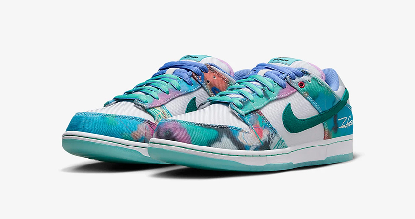 Summer Is Gearing Up For The Futura x Nike SB Dunk Low front corner